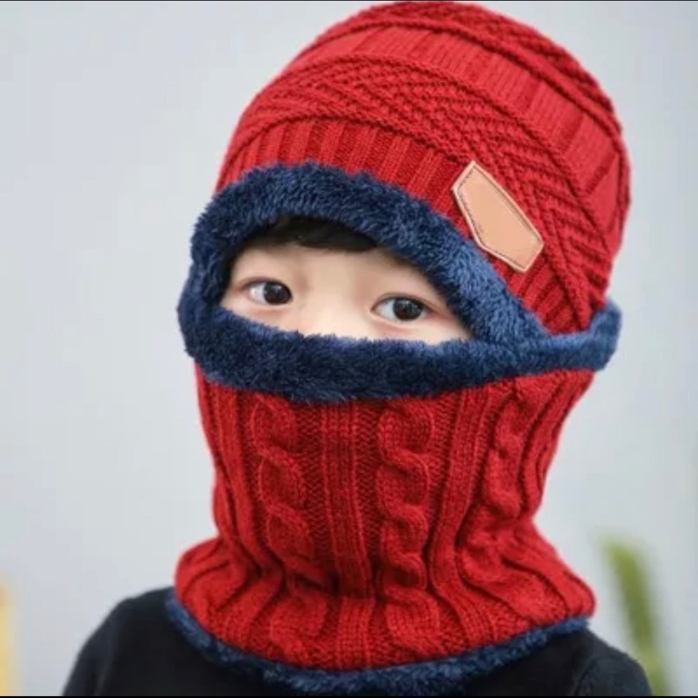 Kids knit hats and scarf set Red